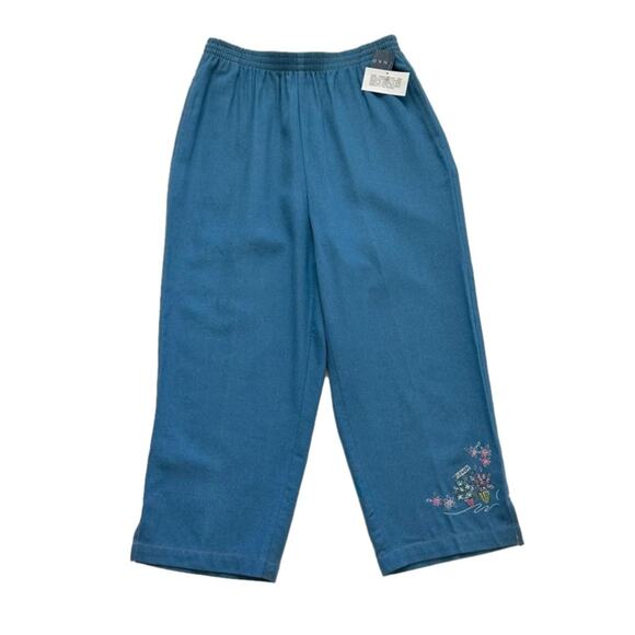 Napa Valley Crop Pants Pull On Embroidered Floral Accent Pockets Medium Petite - Picture 11 of 11